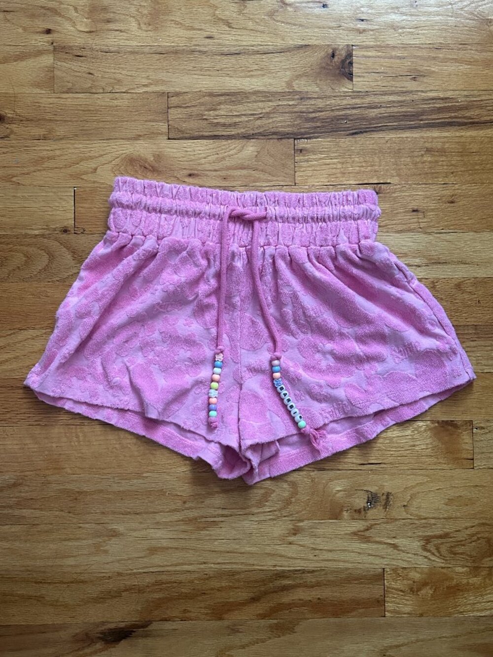 Forever 21 Barbie Pink Terry Cloth Shorts Women's Small Floral Girly Loungewear